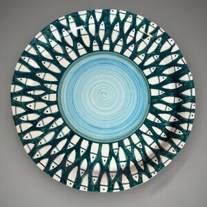 ROSSO RAMINA Studio Art Pottery Plate 11" Hand Painted Blue Fish Design Italy